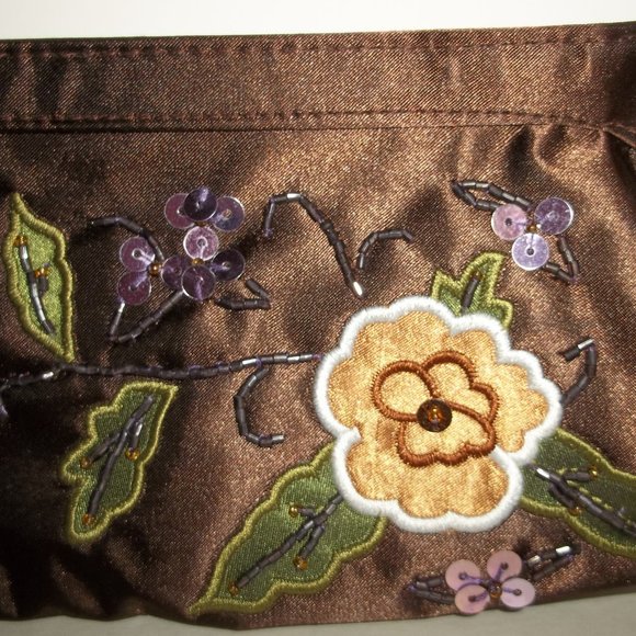 Vintage Avon Clutch Purse Brown Purple Green Flower Cottagecore Style Bag B14 - Picture 3 of 8